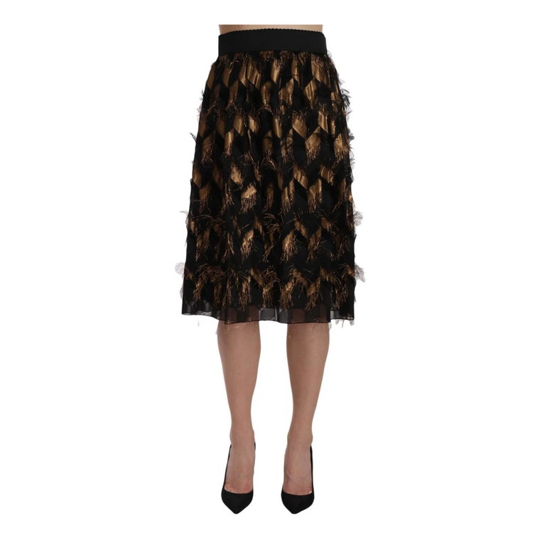 Black Gold Fringe Metallic Pencil A-line Skirt Dolce & Gabbana