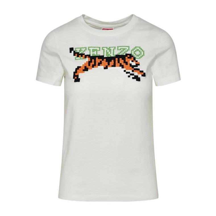 Biała bawełniana koszulka z haftowanym logo tygrysa Kenzo