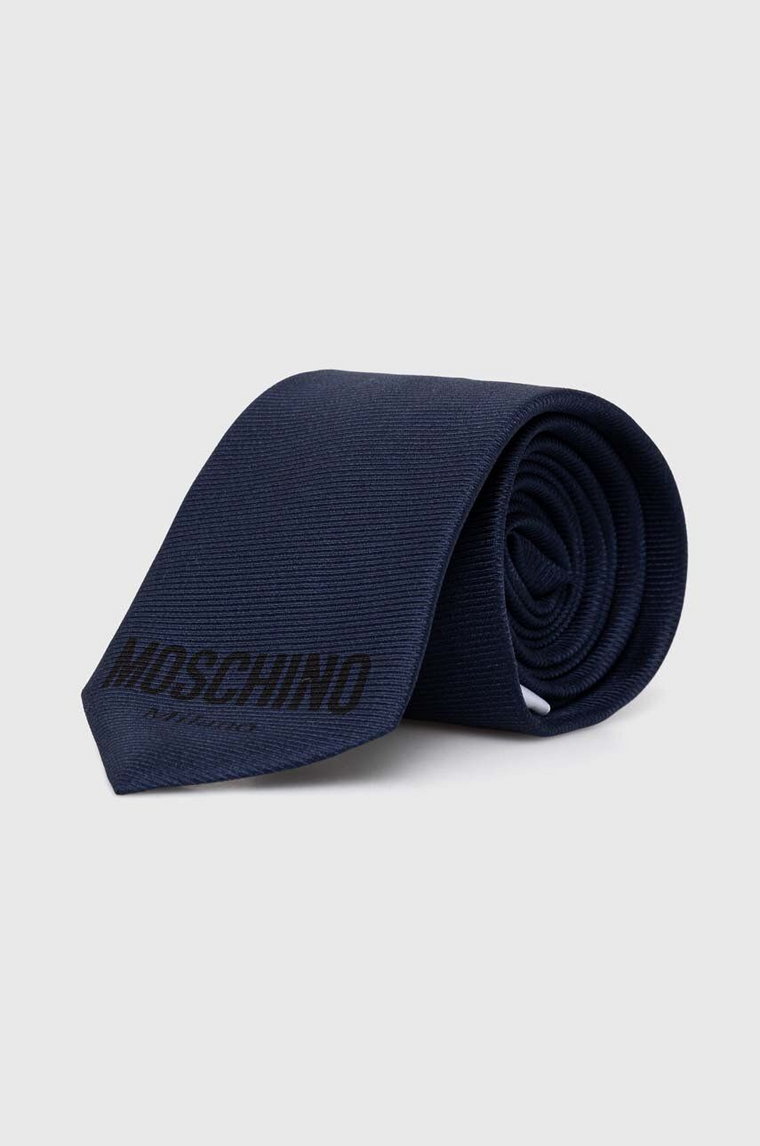Moschino krawat jedwabny kolor granatowy