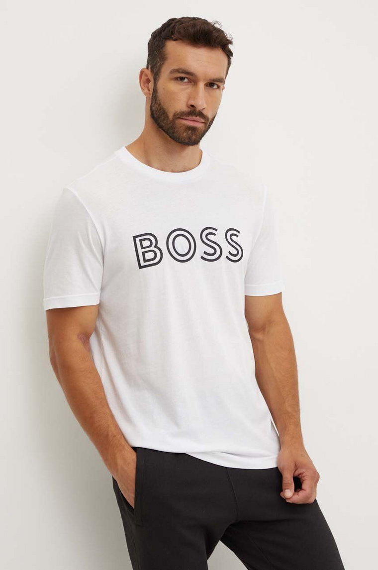 Boss Green t-shirt bawełniany męski kolor biały z nadrukiem 50519358