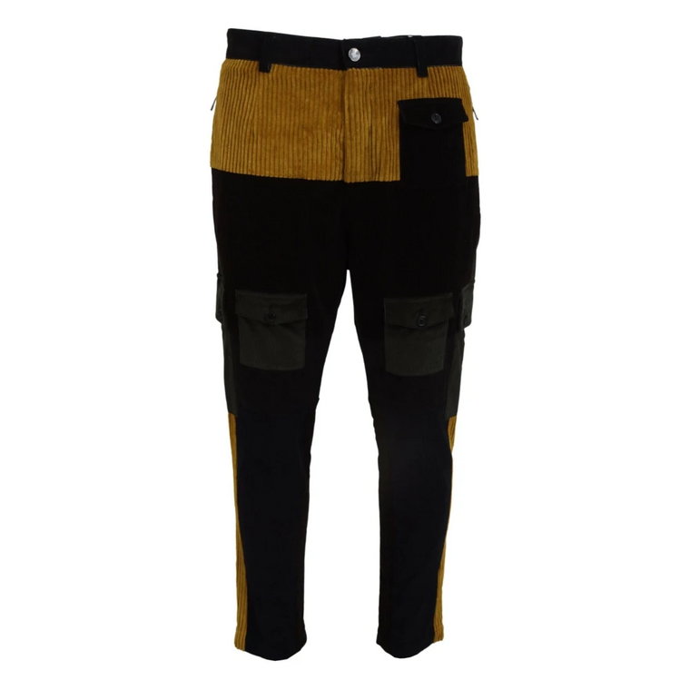 Czarne Żółte Bawełniane Spodnie Męskie, Spodnie Tapered Dolce & Gabbana
