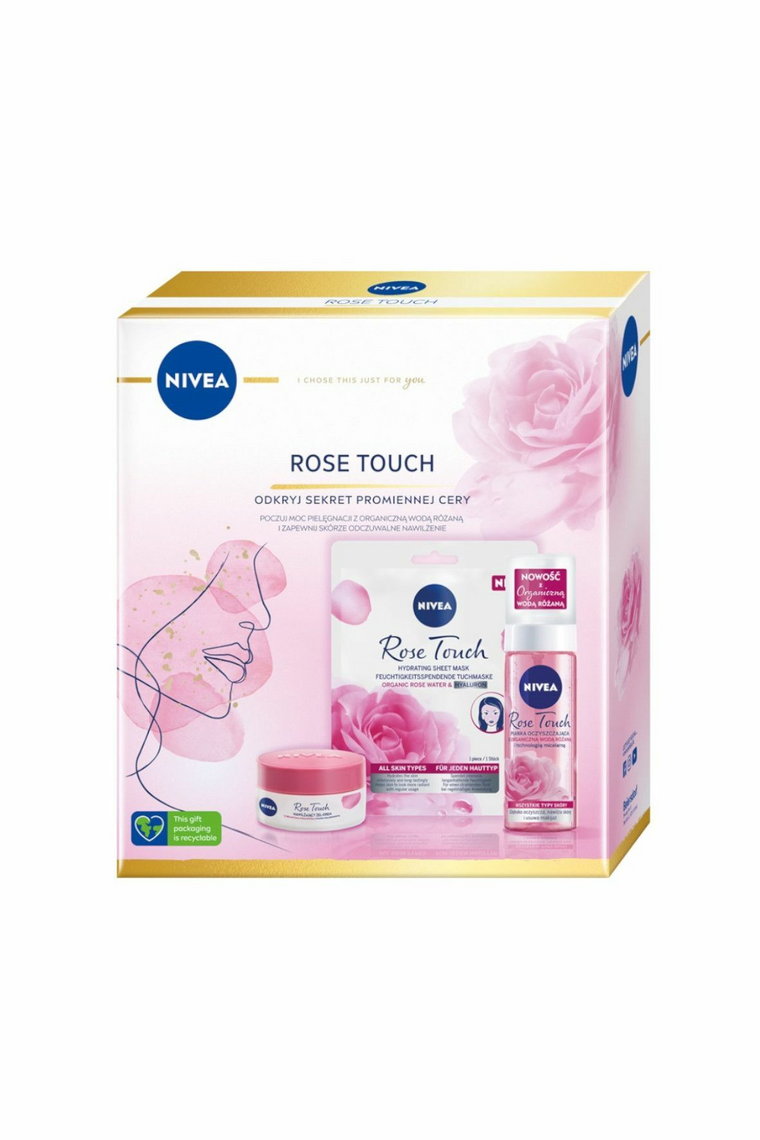 Nivea Rose Touch zestaw nawilżający żel-krem do twarzy 50ml + pianka oczyszczająca do twarzy 150ml + intensywnie nawilżająca maska w płachcie 1szt