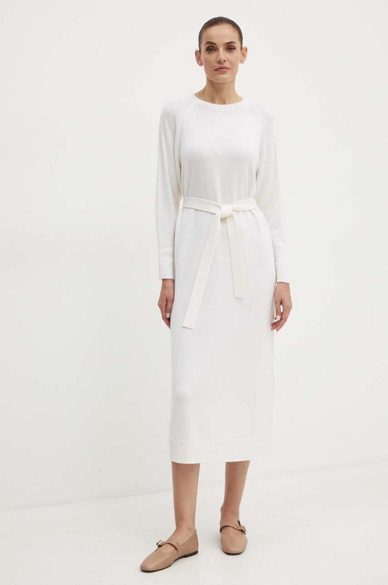 Max Mara Leisure sukienka wełniana kolor biały midi prosta 2426326028600