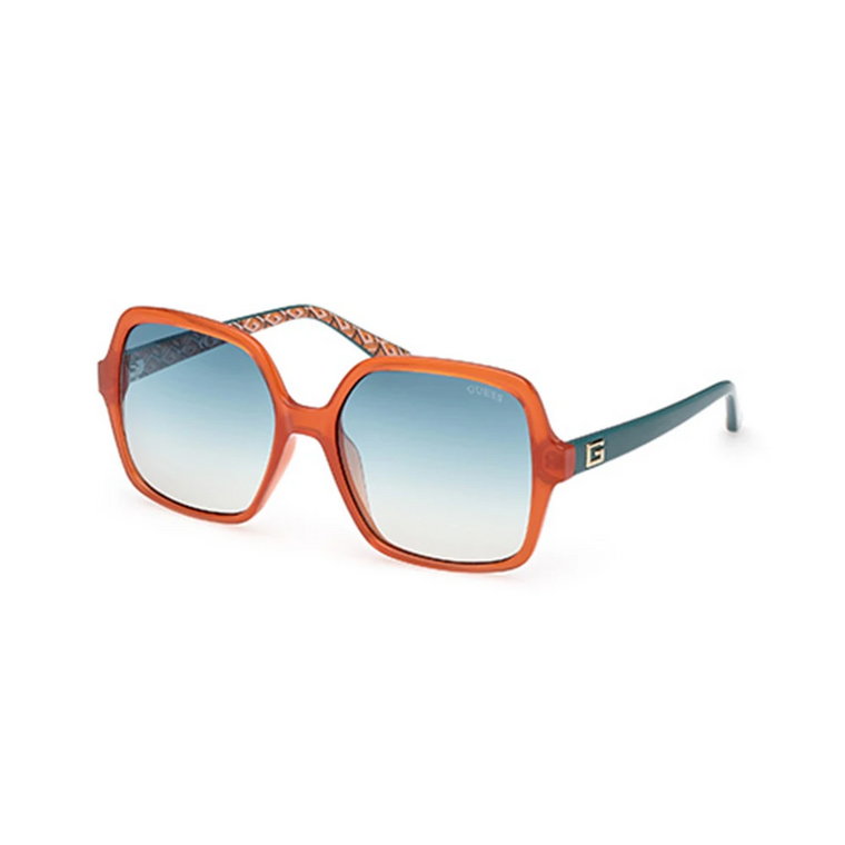 Stylowe okulary przeciwsłoneczne z niebieskimi soczewkami Guess