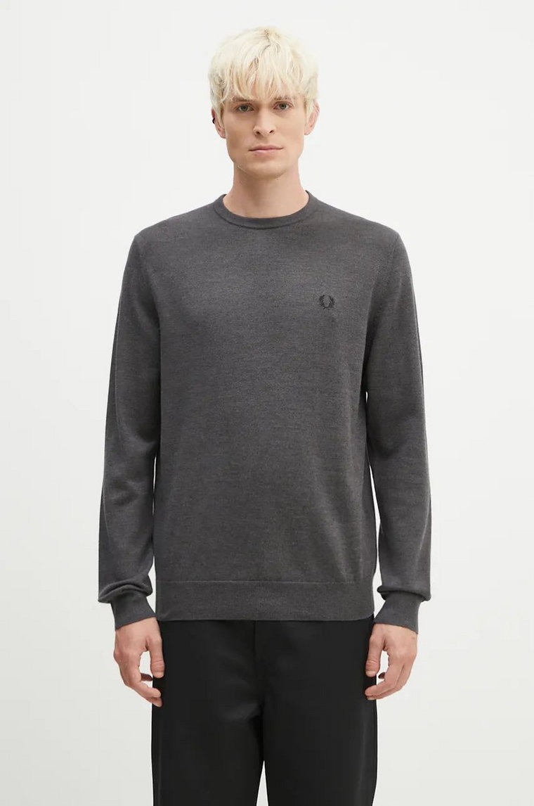 Fred Perry sweter wełniany Classic Crew Neck Jumper męski kolor szary lekki K9601.R85