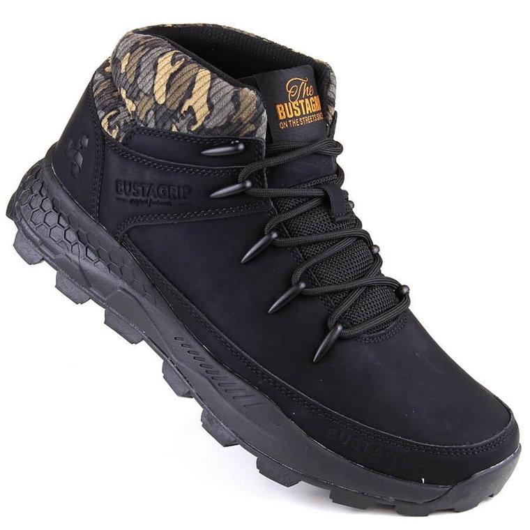 Bustagrip Skórzane buty męskie za kostkę trekkingowe czarne