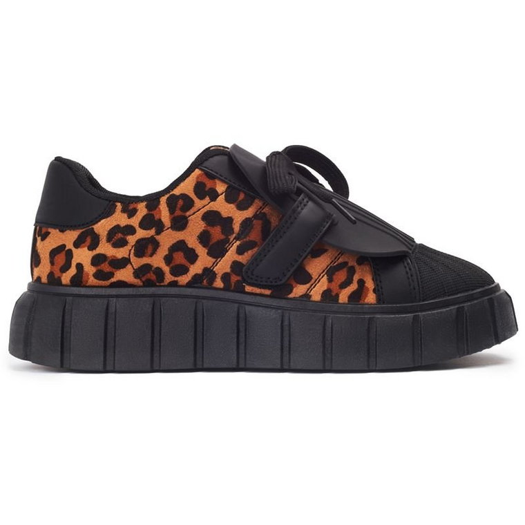 Buty Sportowe Damskie Czarne z Panterką Leopard Eleganckie Na Rzepy Sznurowane Wygodne40