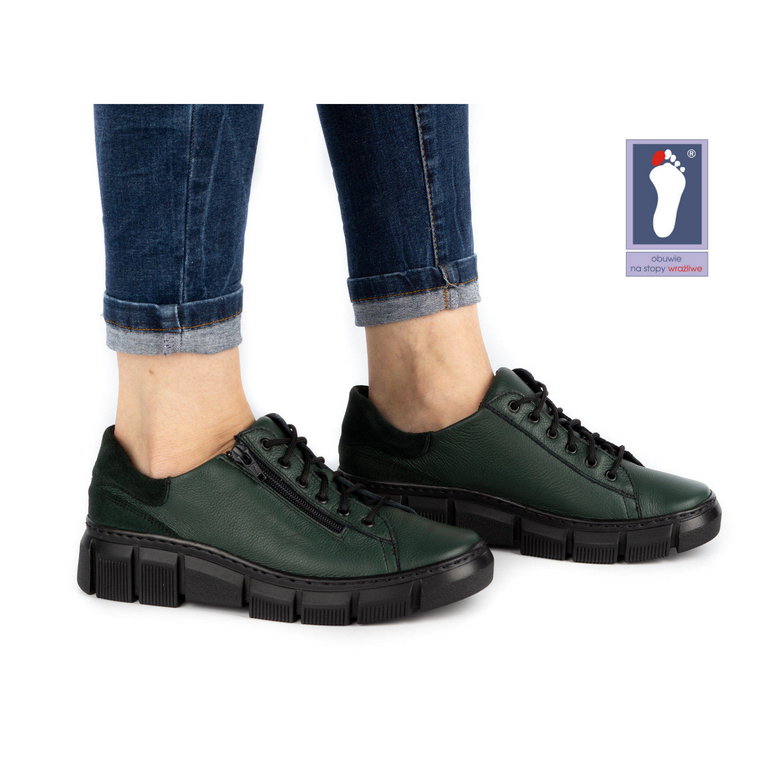 Półbuty damskie sneakersy skórzane 0663W zielone