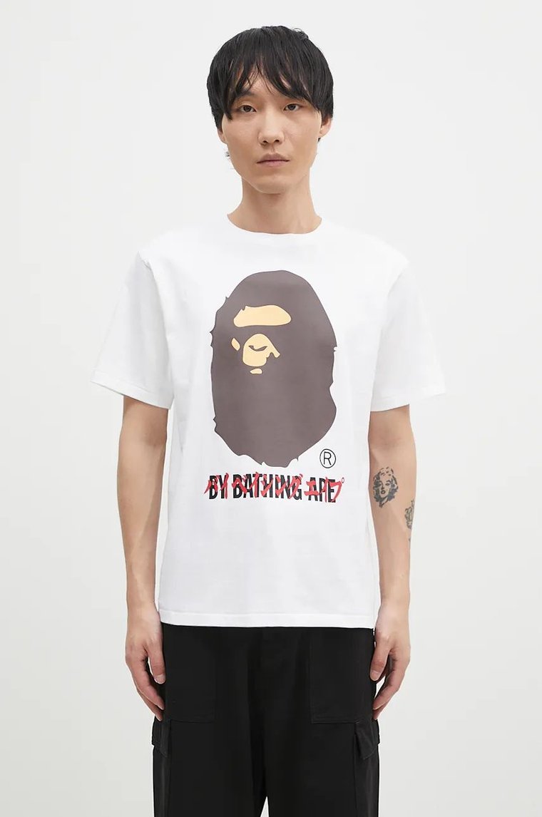 A Bathing Ape t-shirt bawełniany KATAKANA BY BATHING APE TEE męski kolor biały z nadrukiem 1K80110026