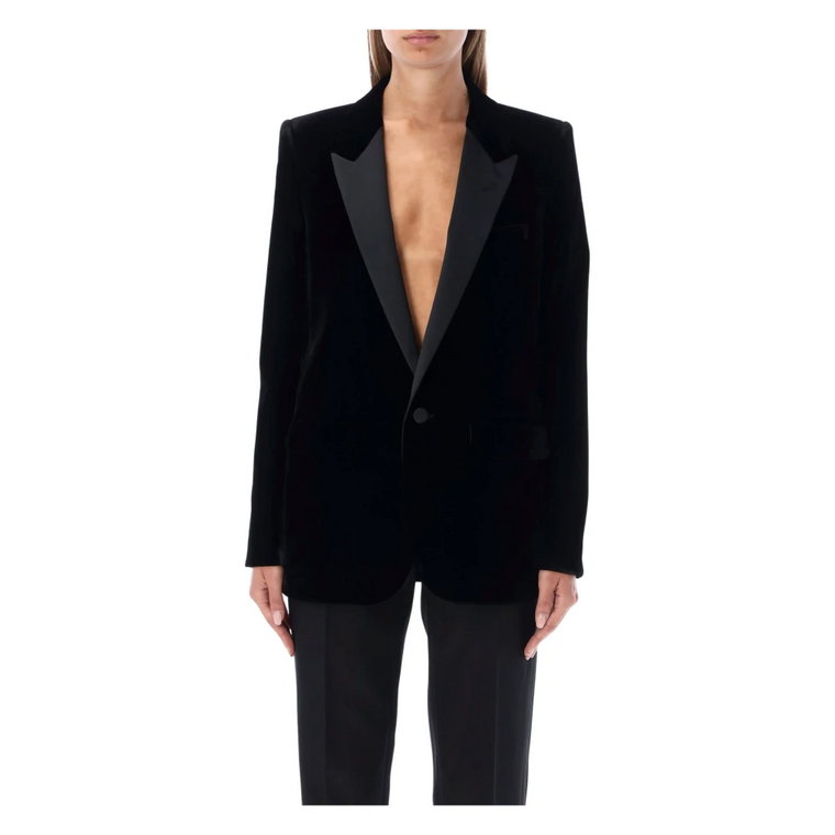 Czarny Aksamitny Tuxedo Marynarka Saint Laurent