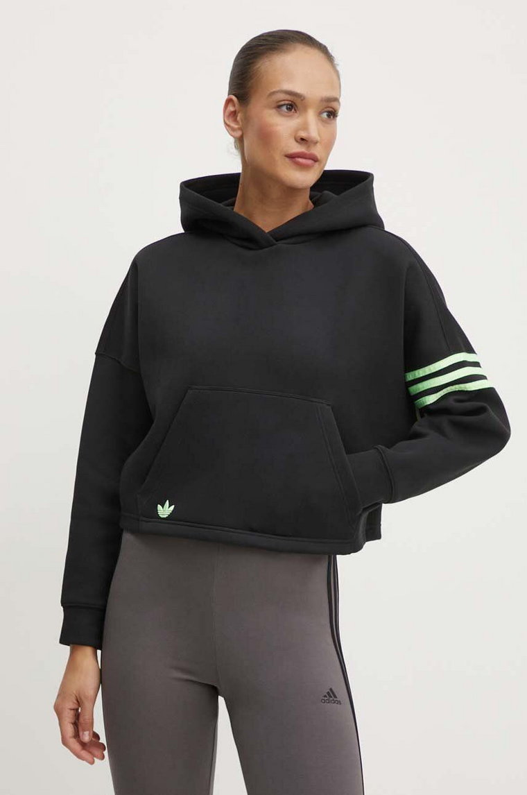 adidas Originals bluza damska kolor czarny z kapturem z aplikacją IU2497