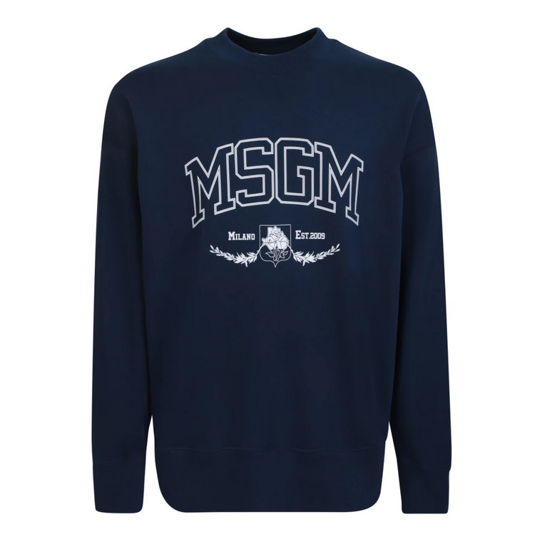 Niebieski Bawełniany Sweter z Nadrukiem Logo Msgm