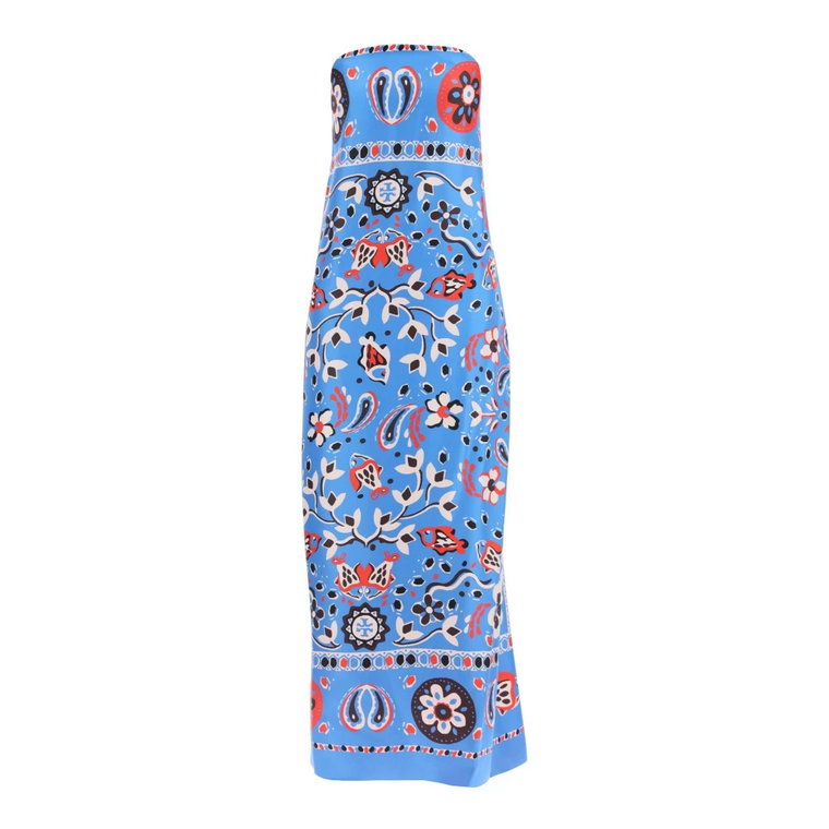 Długa sukienka z jedwabiu z abstrakcyjnym motywem Tory Burch