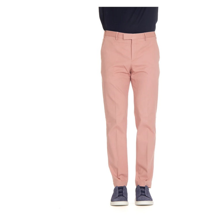 Różowe Spodnie Slim Fit z Twill Stretch PT Torino