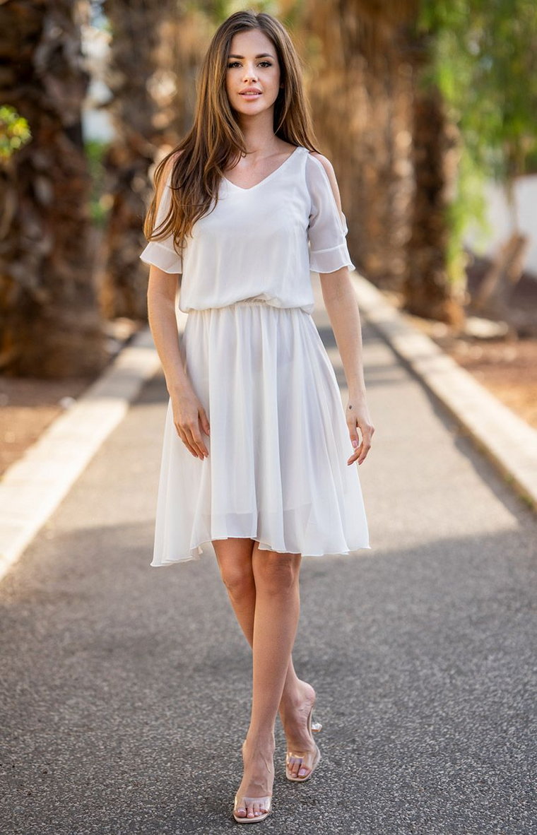 Przewiewna letnia biała sukienka A656, Kolor biały, Rozmiar L, Awama