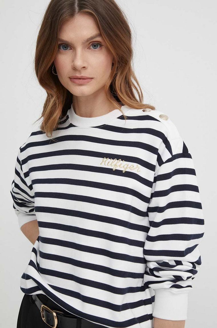 Tommy Hilfiger bluza bawełniana damska kolor granatowy z aplikacją WW0WW41235