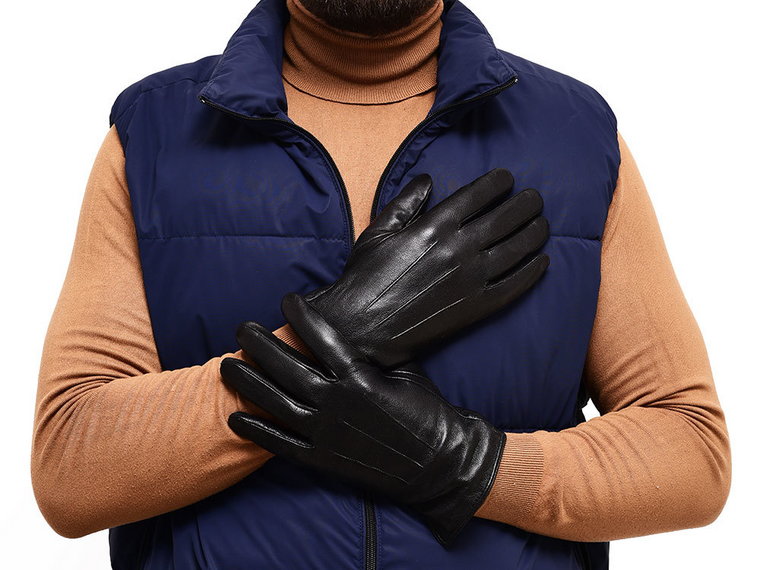 Rękawiczki Skórzane Męskie Czarne Ocieplane Skóra