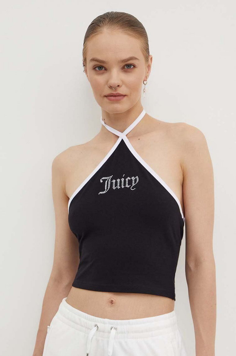 Juicy Couture top CONTRAST CROSS OVER HALTER TOP damski kolor czarny JCWCT24304