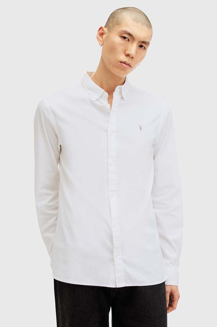 AllSaints koszula bawełniana HAWTHORNE LS SHIRT męska kolor biały slim z kołnierzykiem klasycznym M150SB