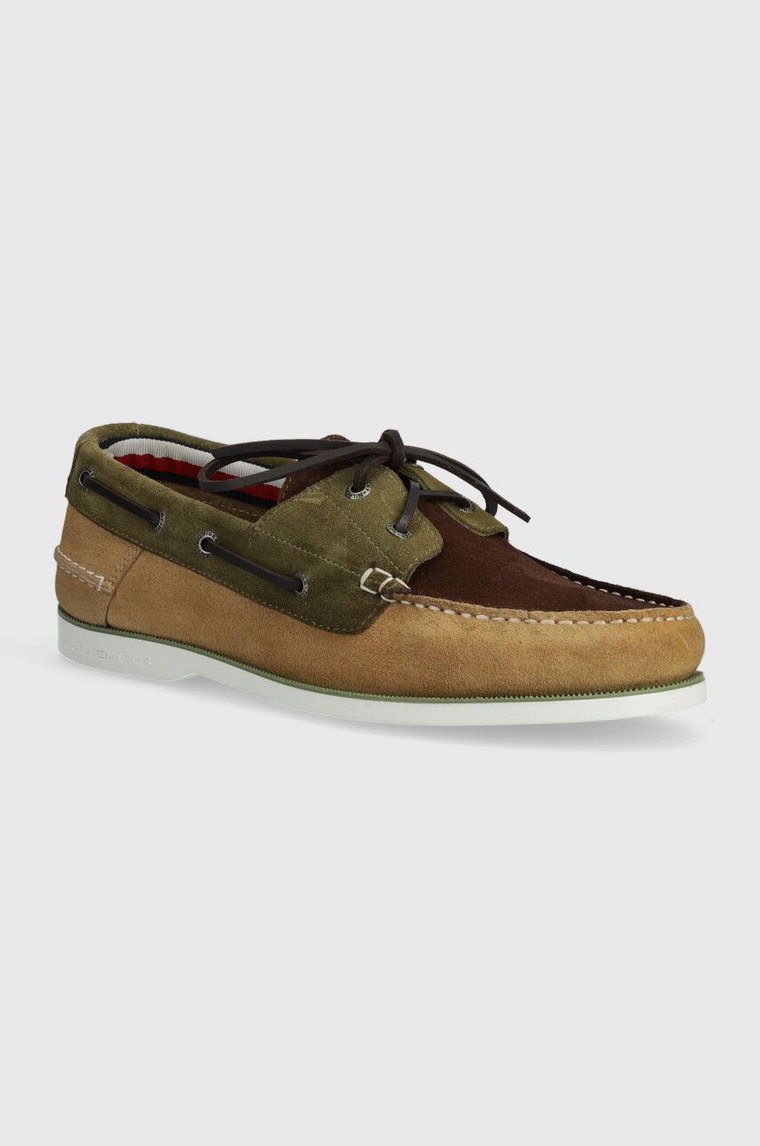 Tommy Hilfiger mokasyny zamszowe TH BOAT SHOE CORE C BLOCK SUEDE męskie kolor zielony FM0FM04630