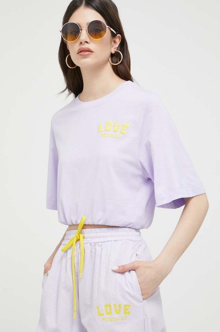 Love Moschino t-shirt bawełniany kolor fioletowy