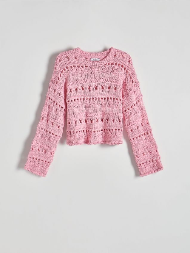 Reserved - Sweter z ażurowym splotem - fioletowy