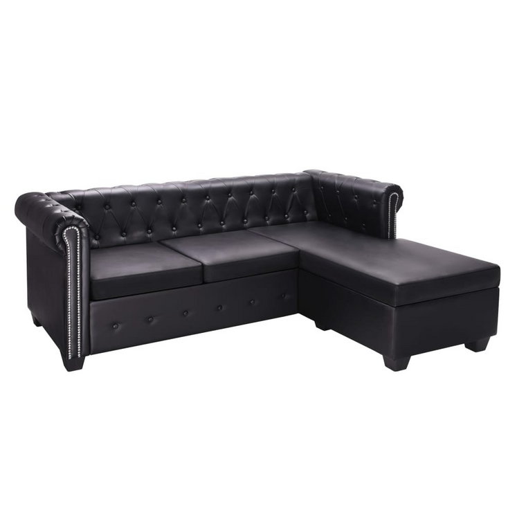 Sofa Chesterfield z pufą, czarna, 200x140x73 cm / AAALOE
