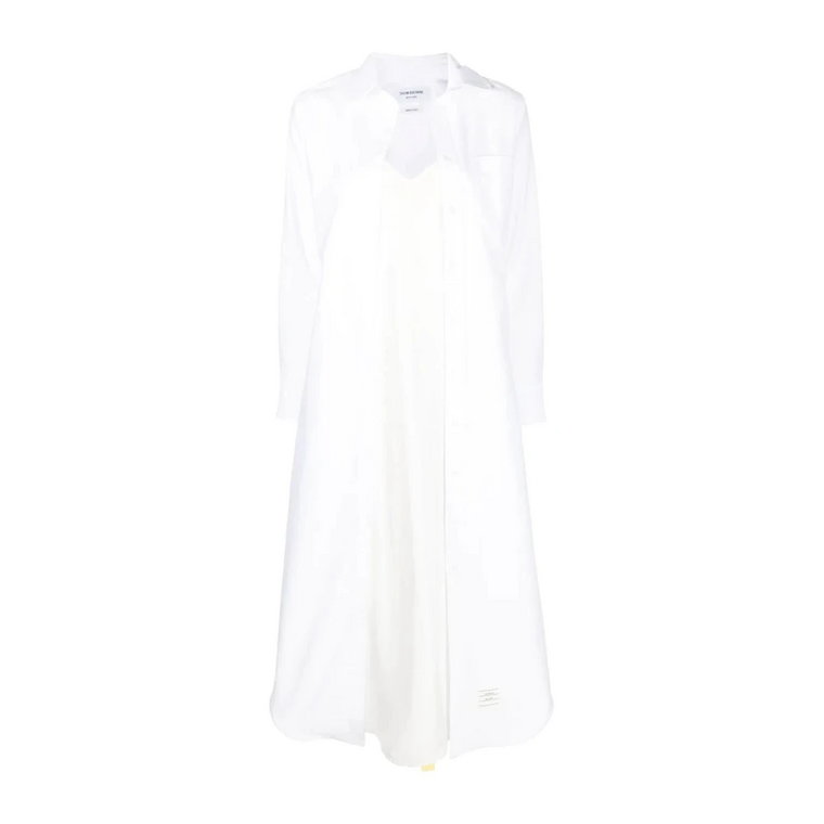Biała sukienka koszulowa z logo Thom Browne