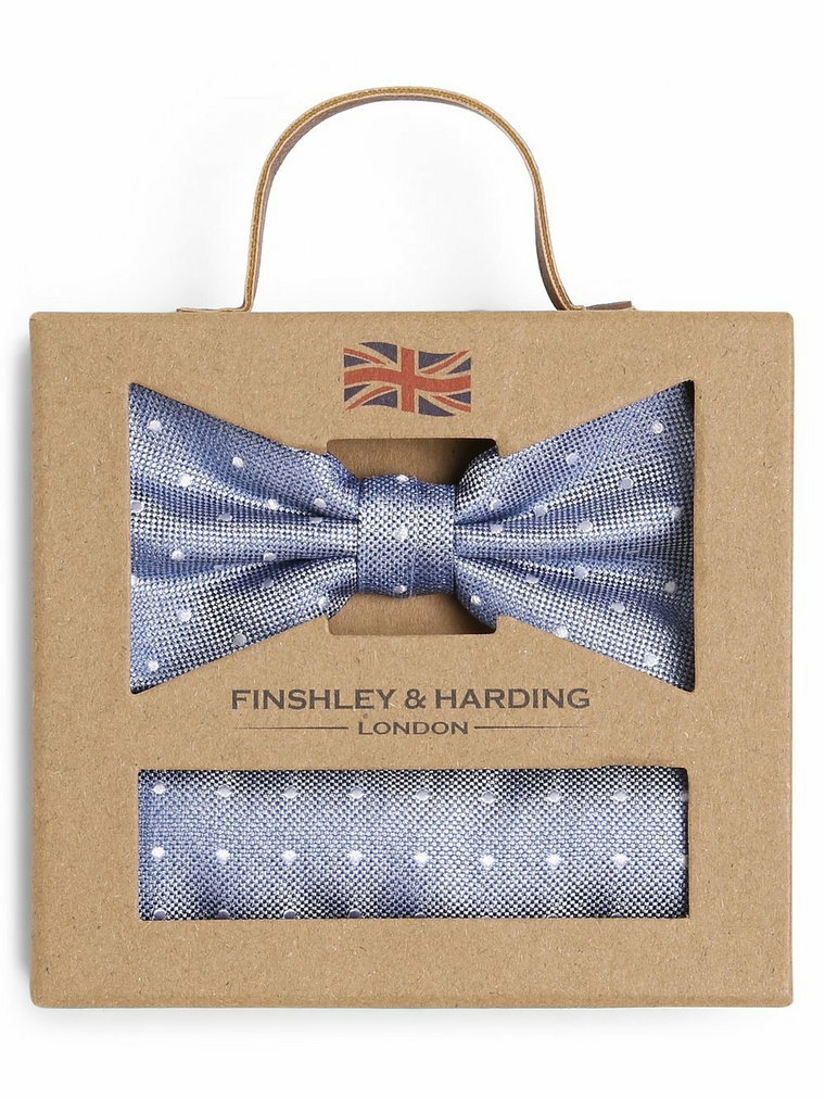 Finshley & Harding London - Muszka i poszetka męska z jedwabiu, niebieski