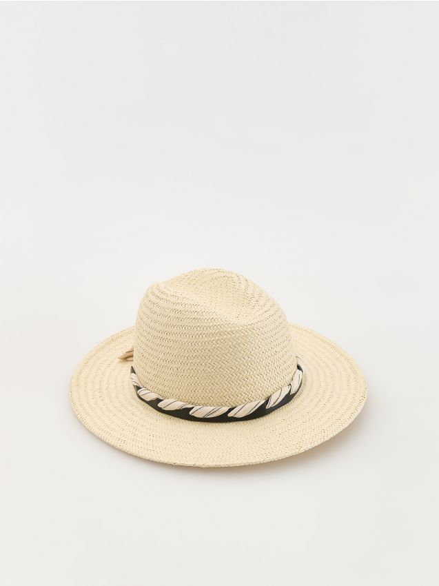 Reserved - Pleciony kapelusz z papierowej słomki - kremowy
