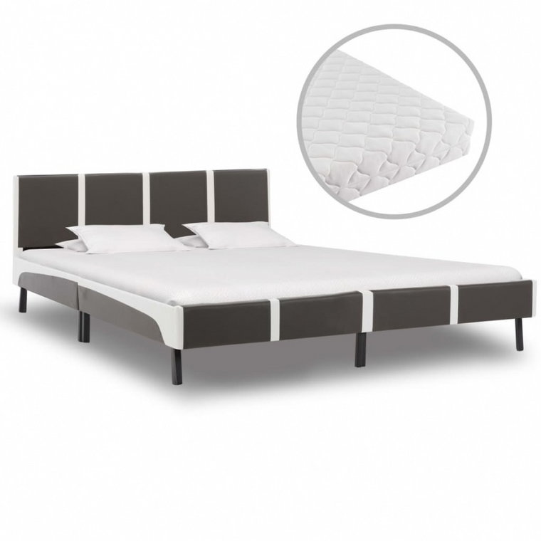 Łóżko z materacem, szaro-białe, ekoskóra, 180 x 200 cm kod: V-277539