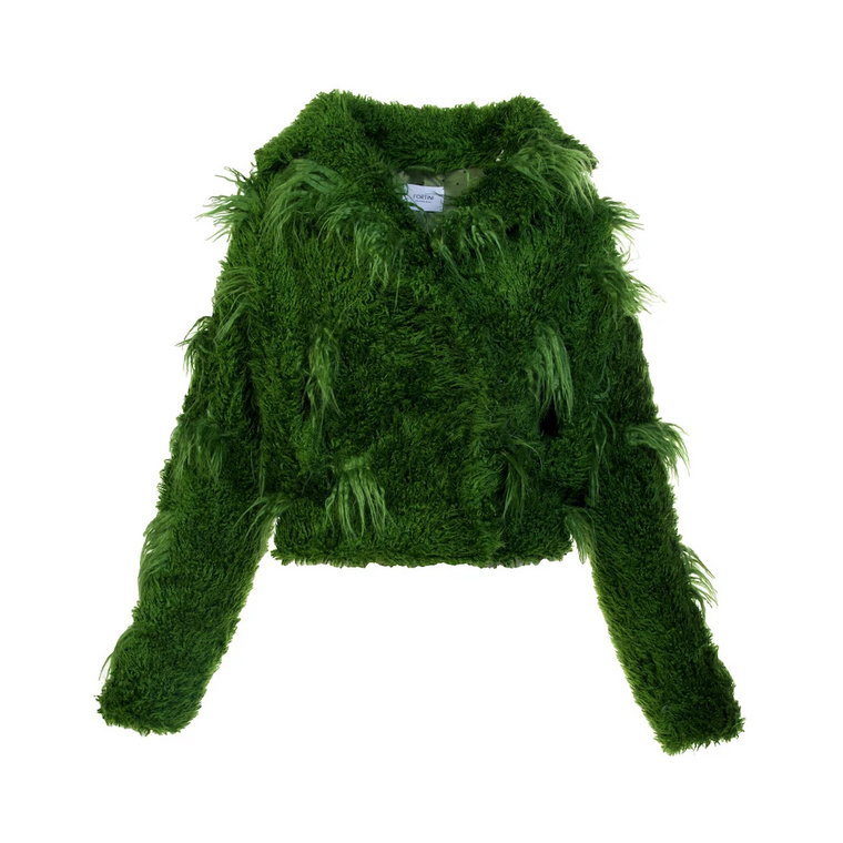 Krótka zielona kurtka ze sztucznego futra z zatrzaskami i kieszeniami Fortini