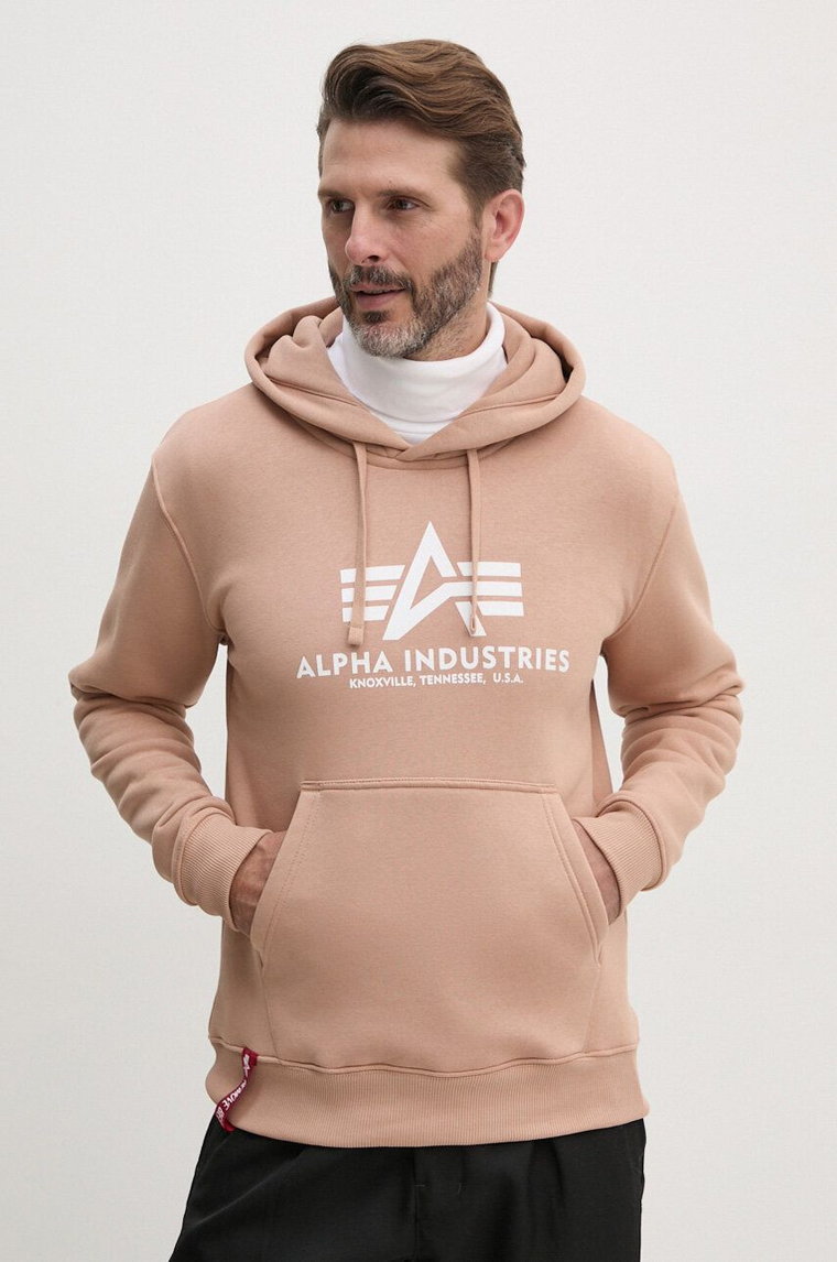 Alpha Industries bluza męska kolor różowy z kapturem z nadrukiem
