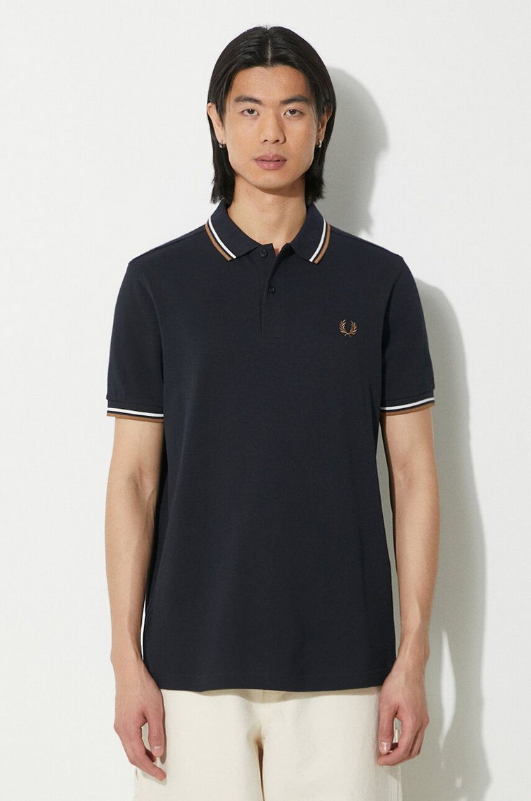 Fred Perry polo bawełniane Twin Tipped Shirt kolor granatowy gładki M3600.U86