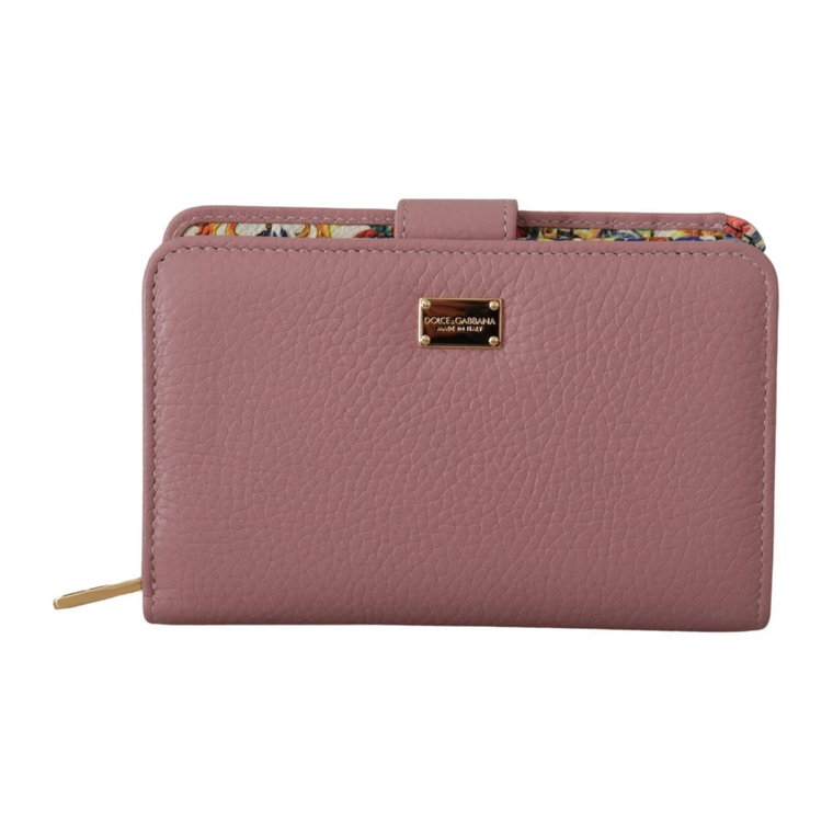 Pink Floral Leather Bifold Continental Clutch Wallet Dolce & Gabbana
