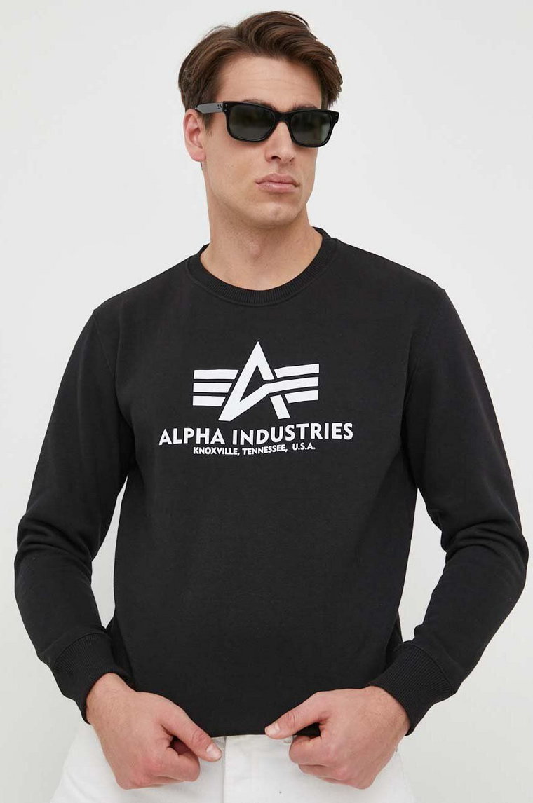 Alpha Industries bluza Basic Sweater męska kolor czarny z nadrukiem 178302.03