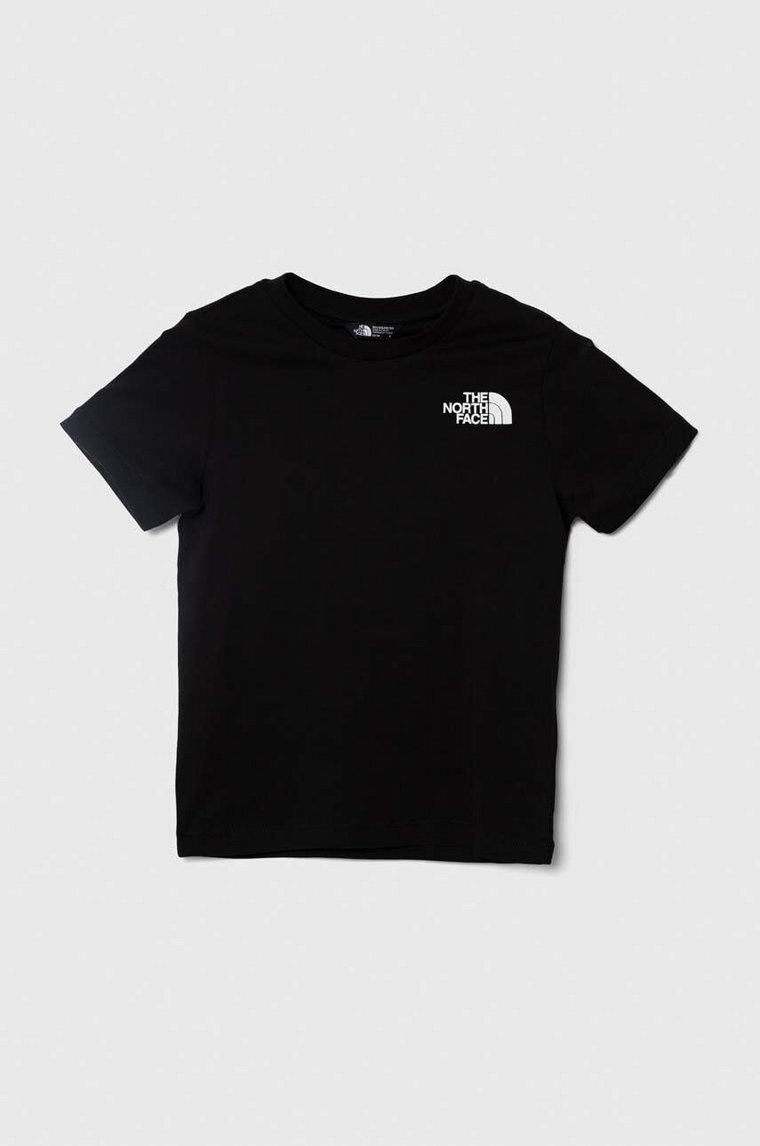 The North Face t-shirt bawełniany dziecięcy REDBOX TEE (BACK BOX GRAPHIC) kolor czarny z nadrukiem