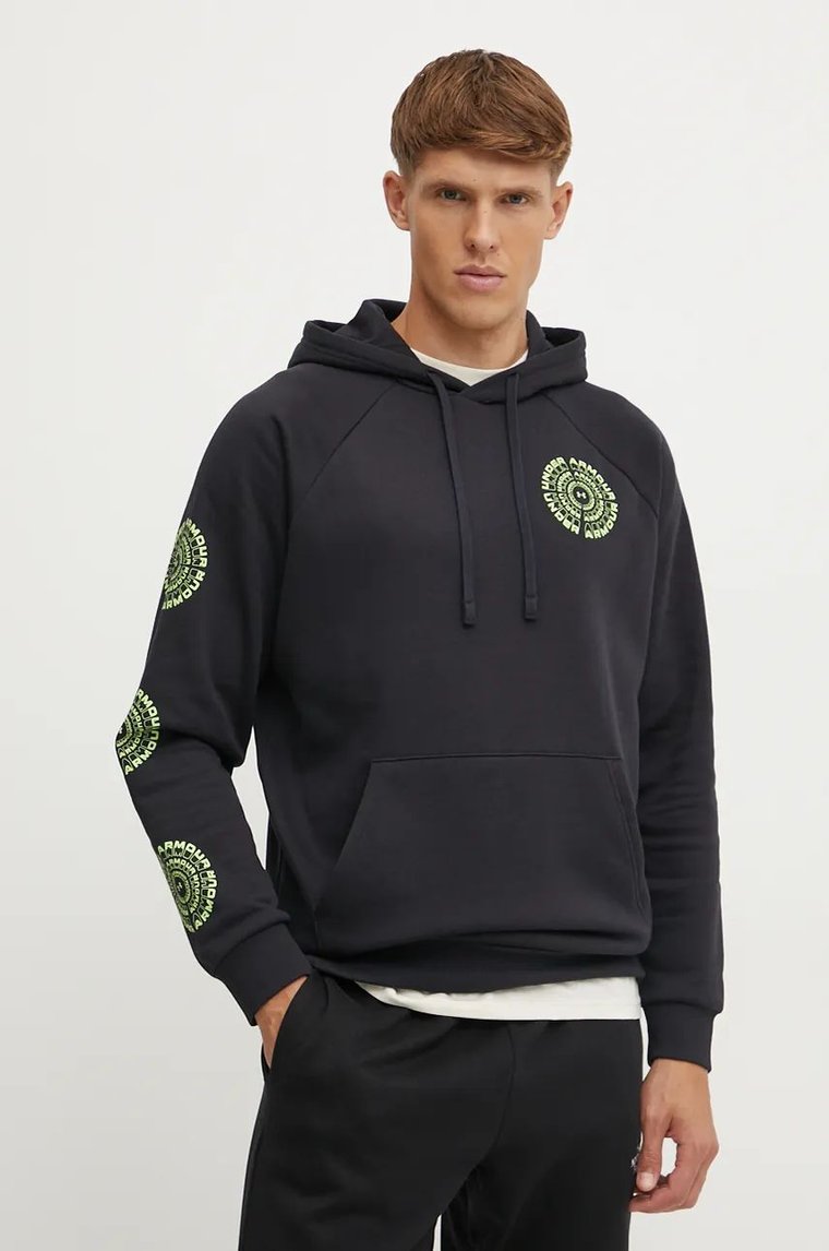 Under Armour bluza Rival Fleece HBR Logo męska kolor czarny z kapturem z nadrukiem 1386593