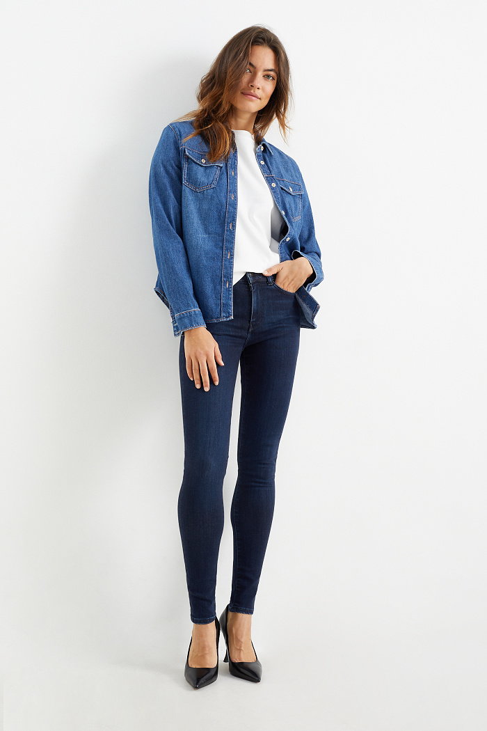 C&A Premium Denim by C&A-skinny jeans-wysoki stan-LYCRA, Niebieski, Rozmiar: 34