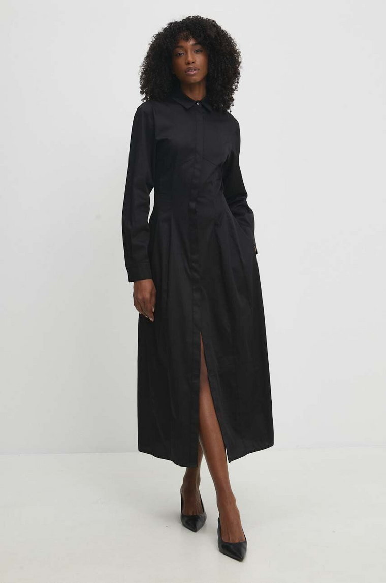 Answear Lab sukienka bawełniana kolor czarny maxi rozkloszowana