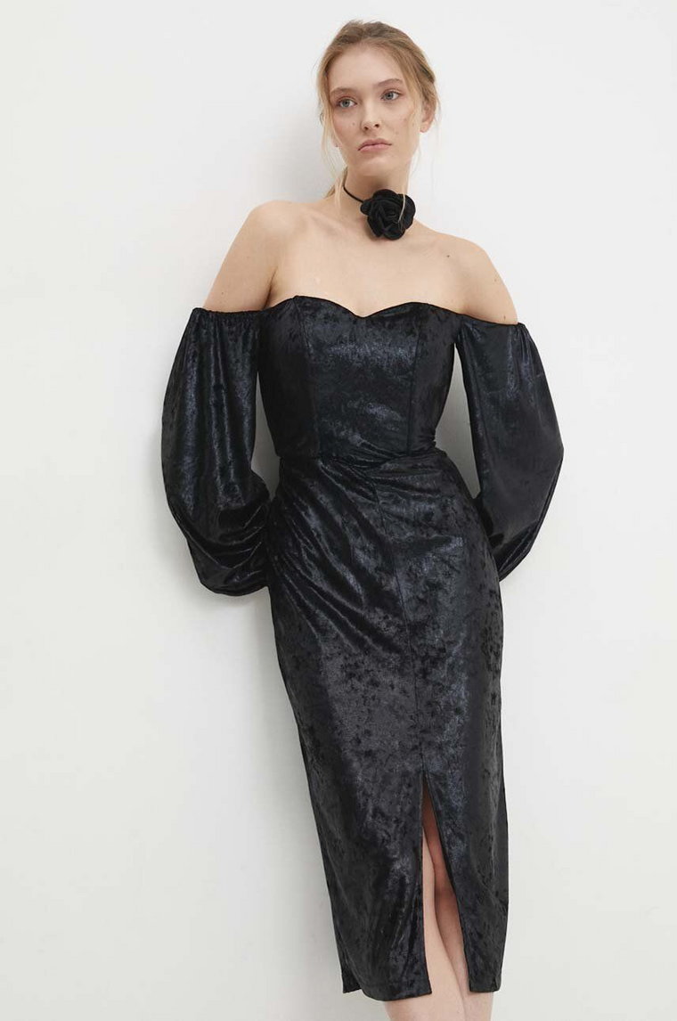 Answear Lab sukienka welurowa kolor czarny mini dopasowana