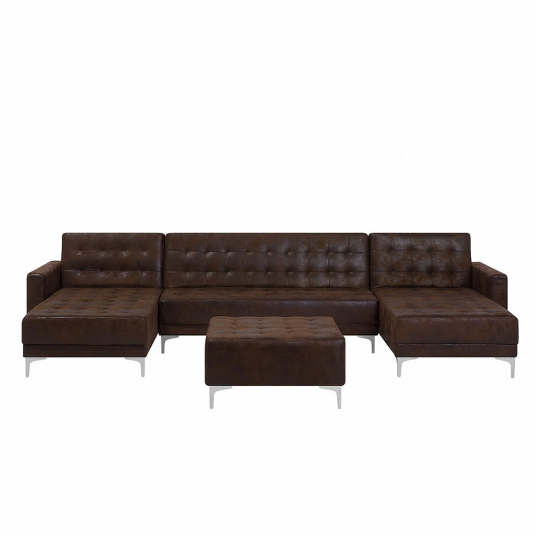 Sofa rozkładana podkowa imitacja skóry Old Style brąz z otomaną ABERDEEN kod: 4260624115962