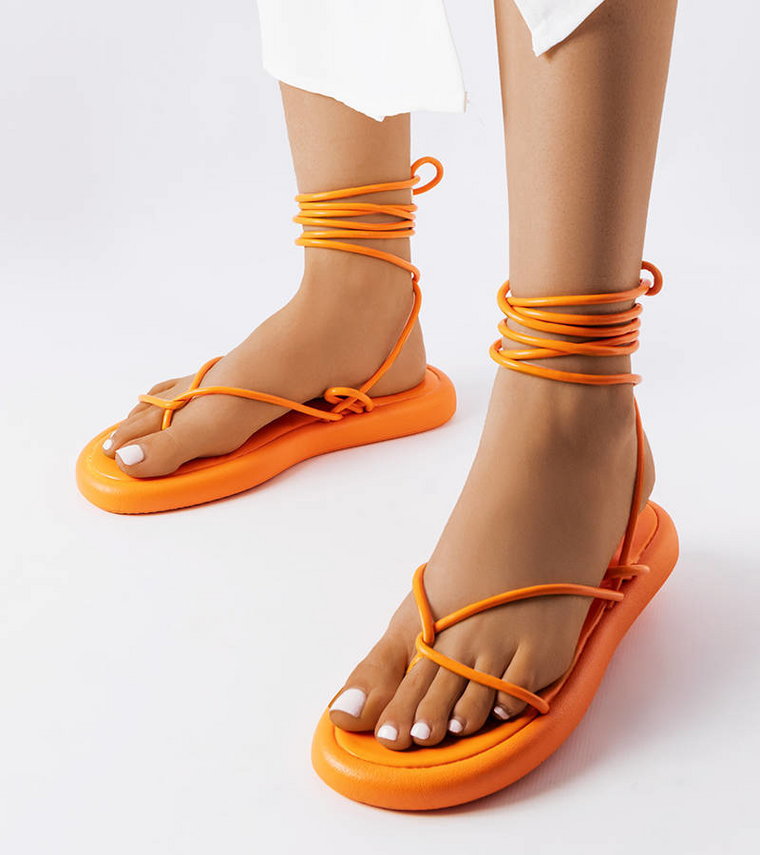 Pomarańczowe wiązane sandały Laurence