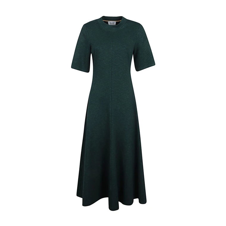 Zielona Długa Sukienka z Mieszanki Bawełny NIU