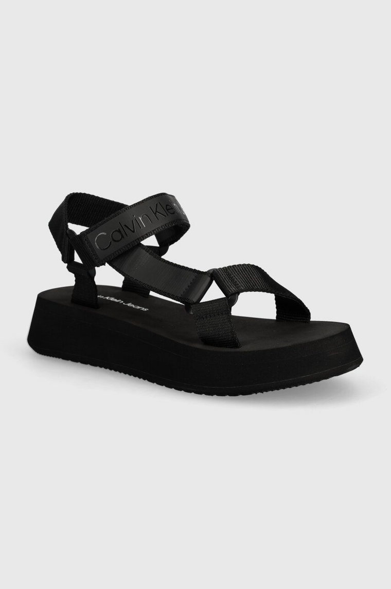 Calvin Klein Jeans sandały SANDAL VELCRO WEBBING DC damskie kolor czarny na platformie YW0YW01353