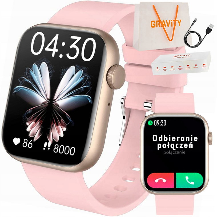 Zegarek damski Smartwatch Gravity 1.85" Odbieranie Połączeń Kroki Menu Pl