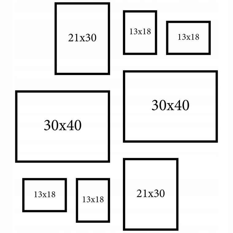Ramki na zdjęcia zestaw 8szt. 30x40, A4, 13x18