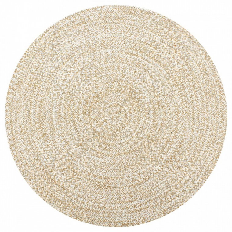 Ręcznie wykonany dywanik, juta, biały i naturalny, 90 cm kod: V-133722