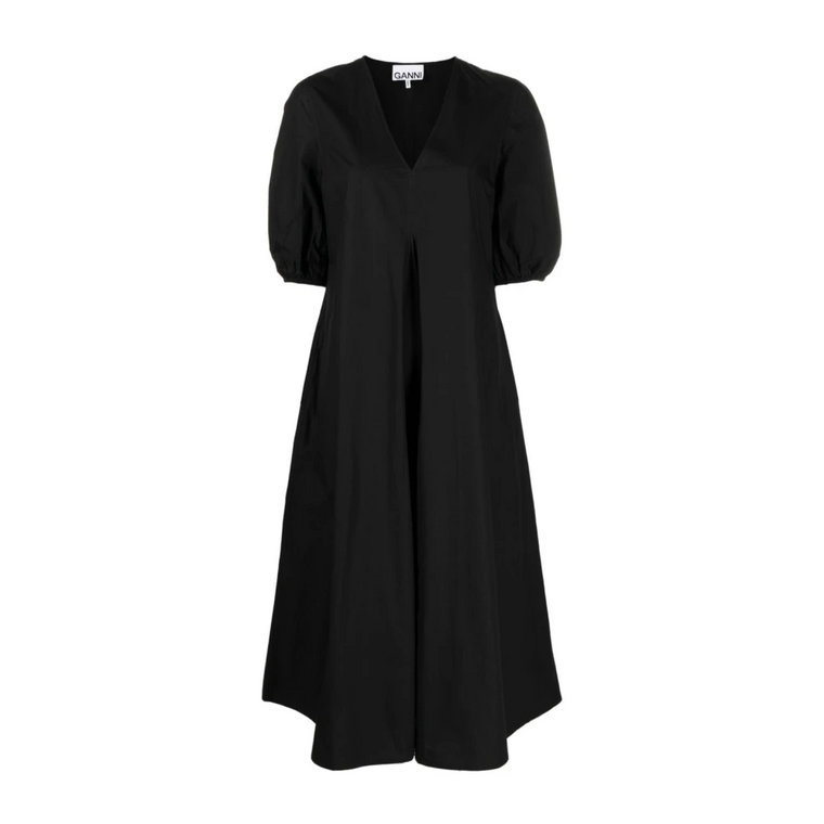 Czarna Sukienka z Organicznej Bawełny Poplinowej Ganni