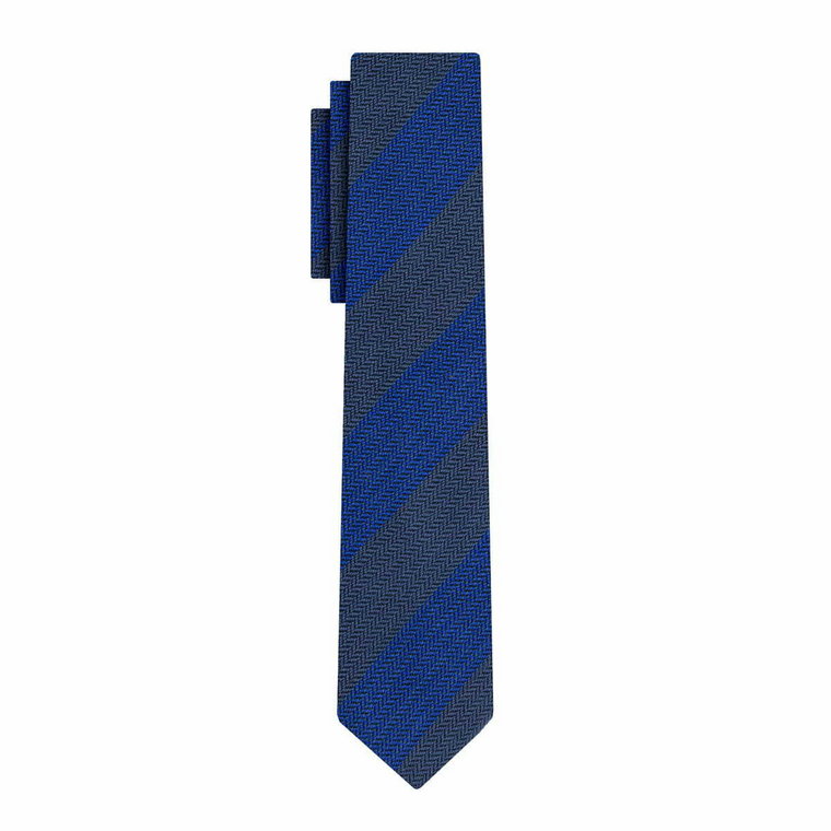 Krawat granatowy w niebieskie pasy wąski śledzik EM